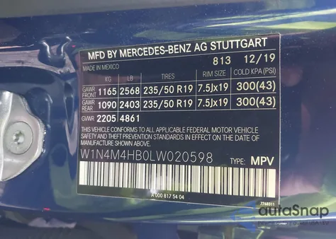 2020 Mercedes-Benz Glb 250 4Matic from USA, damaged, VIN W1N4M4HB0LW020598